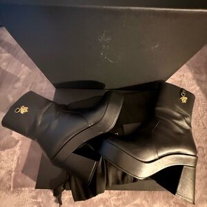 Versace Black Ankle Boots with Gold Accents
